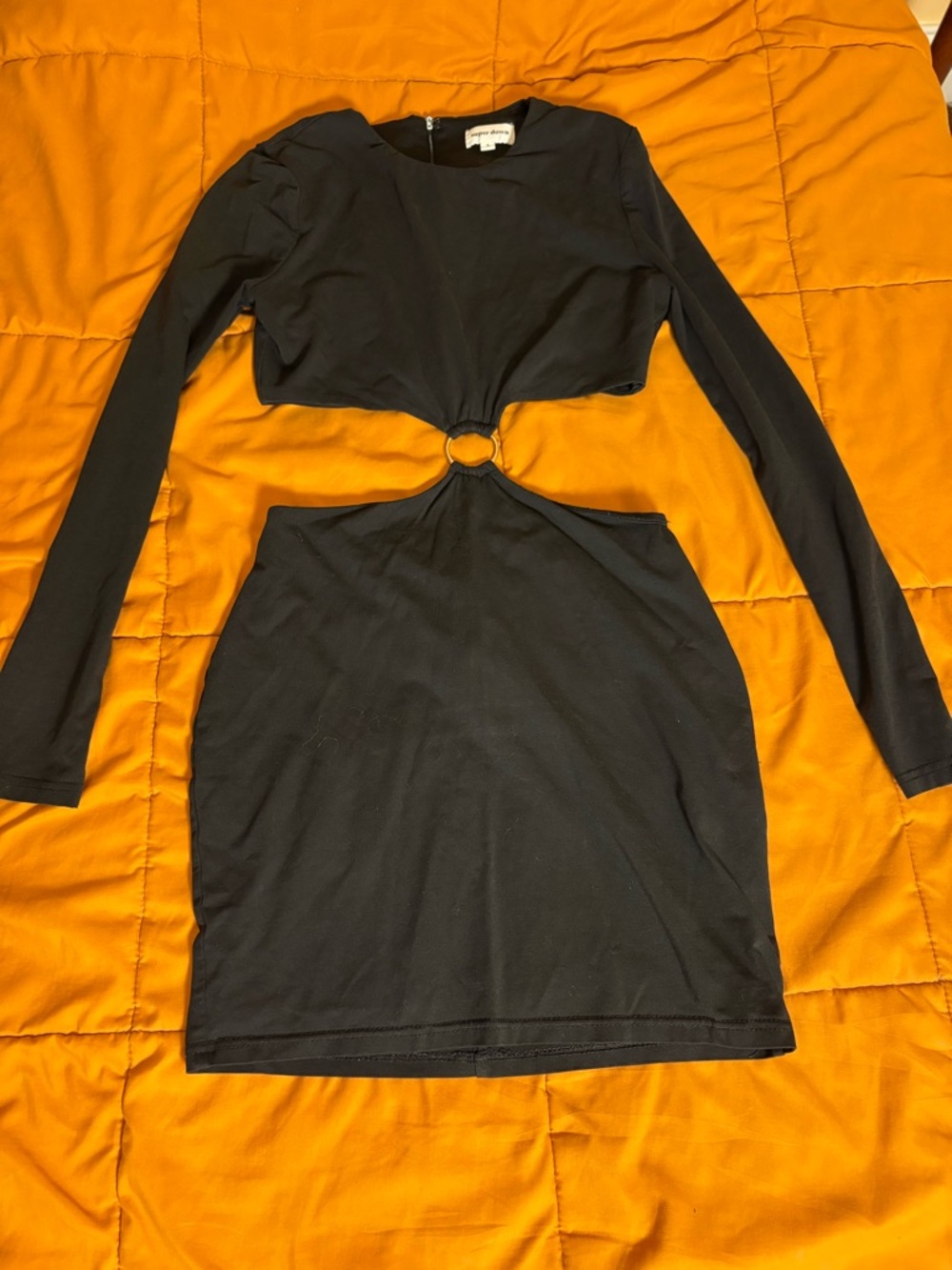 superdown Black Long Sleeve Bodycon Dress with Front Ring Cutout